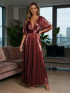 Metallic Foil Chiffon A-Line V-Neck Pleated Formal Dresses
