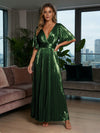 Metallic Foil Chiffon A-Line V-Neck Pleated Formal Dresses