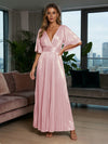 Metallic Foil Chiffon A-Line V-Neck Pleated Formal Dresses