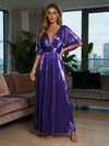 Metallic Foil Chiffon A-Line V-Neck Pleated Formal Dresses
