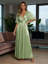 Metallic Foil Chiffon A-Line V-Neck Pleated Formal Dresses