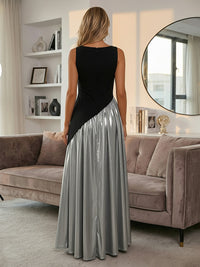 Metallic Satin A-Line Crew Neck Patchwork Formal Dresses