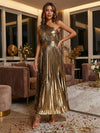Metallic Satin A-Line One Shoulder Pleated Formal Dresses