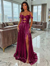 Metallic Satin A-Line Spaghetti Straps Pleated Evening Dresses with Slit