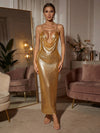 Metallic Satin Bodycon Spaghetti Straps Simple Formal Dresses