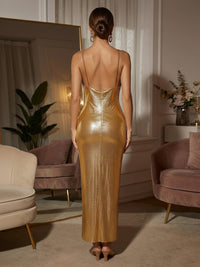 Metallic Satin Bodycon Spaghetti Straps Simple Formal Dresses