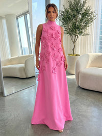 High-Neck A-Line Formal Dresses with 3D Flowers