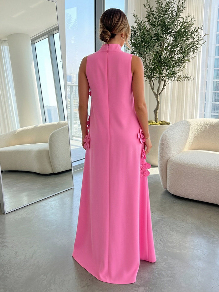 High-Neck A-Line Formal Dresses with 3D Flowers