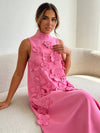 High-Neck A-Line Formal Dresses with 3D Flowers