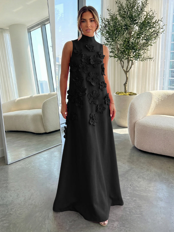High-Neck A-Line Formal Dresses with 3D Flowers