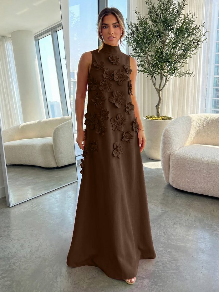 High-Neck A-Line Formal Tent/ Trapeze Dresses with 3D Flowers