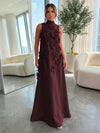 High-Neck A-Line Formal Dresses with 3D Flowers