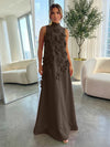 High-Neck A-Line Formal Tent/ Trapeze Dresses with 3D Flowers