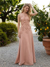 High-Neck A-Line Formal Tent/ Trapeze Dresses with 3D Flowers