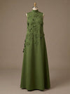 High-Neck A-Line Formal Tent/ Trapeze Dresses with 3D Flowers