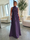 High-Neck A-Line Formal Dresses with 3D Flowers
