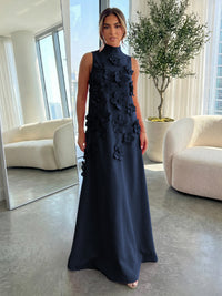 High-Neck A-Line Formal Dresses with 3D Flowers