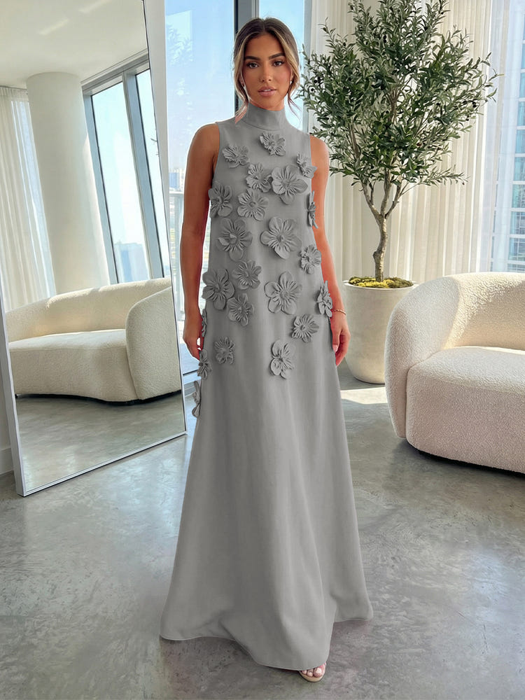 High-Neck A-Line Formal Dresses with 3D Flowers