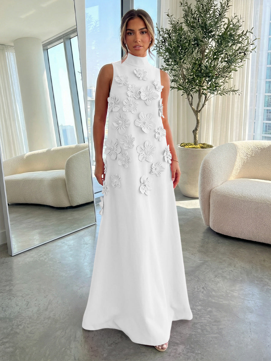 High-Neck A-Line Formal Dresses with 3D Flowers