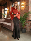 Long Sleeves Satin Mermaid V-Neck Formal Dresses