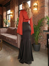 Long Sleeves Satin Mermaid V-Neck Formal Dresses