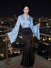 Long Sleeves Satin Mermaid V-Neck Formal Dresses