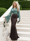 Long Sleeves Satin Mermaid V-Neck Formal Dresses