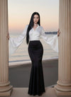 Long Sleeves Satin Mermaid V-Neck Formal Dresses