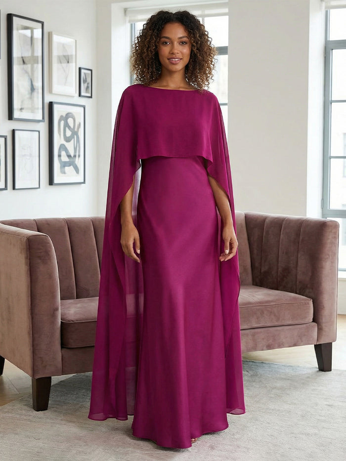 Round-Neck Chiffon Mermaid Formal Dresses with Wrap