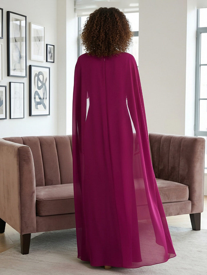 Round-Neck Chiffon Mermaid Formal Dresses with Wrap