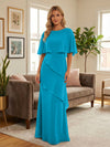 Round-Neck Tiered Chiffon Mermaid Formal Dresses with Wrap