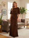 Round-Neck Tiered Chiffon Mermaid Formal Dresses with Wrap