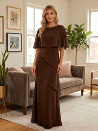Round-Neck Tiered Chiffon Mermaid Formal Dresses with Wrap