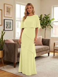 Round-Neck Tiered Chiffon Mermaid Formal Dresses with Wrap