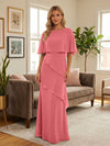 Round-Neck Tiered Chiffon Mermaid Formal Dresses with Wrap