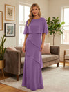 Round-Neck Tiered Chiffon Mermaid Formal Dresses with Wrap