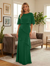 Round-Neck Tiered Chiffon Mermaid Formal Dresses with Wrap