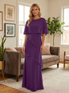 Round-Neck Tiered Chiffon Mermaid Formal Dresses with Wrap
