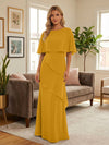 Round-Neck Tiered Chiffon Mermaid Formal Dresses with Wrap