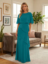 Round-Neck Tiered Chiffon Mermaid Formal Dresses with Wrap