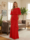 Round-Neck Tiered Chiffon Mermaid Formal Dresses with Wrap