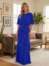 Round-Neck Tiered Chiffon Mermaid Formal Dresses with Wrap