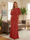 Round-Neck Tiered Chiffon Mermaid Formal Dresses with Wrap