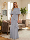 Round-Neck Tiered Chiffon Mermaid Formal Dresses with Wrap