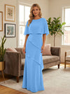 Round-Neck Tiered Chiffon Mermaid Formal Dresses with Wrap
