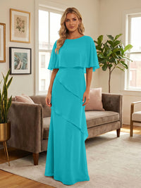 Round-Neck Tiered Chiffon Mermaid Formal Dresses with Wrap