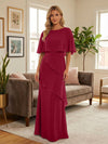 Round-Neck Tiered Chiffon Mermaid Formal Dresses with Wrap