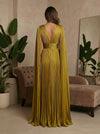 V-Neck Pleated Satin A-Line Formal Dresses with Wrap