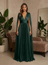 V-Neck Pleated Satin A-Line Formal Dresses with Wrap