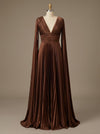 V-Neck Delicate Pleated Satin A-Line Formal Dresses with Wraps